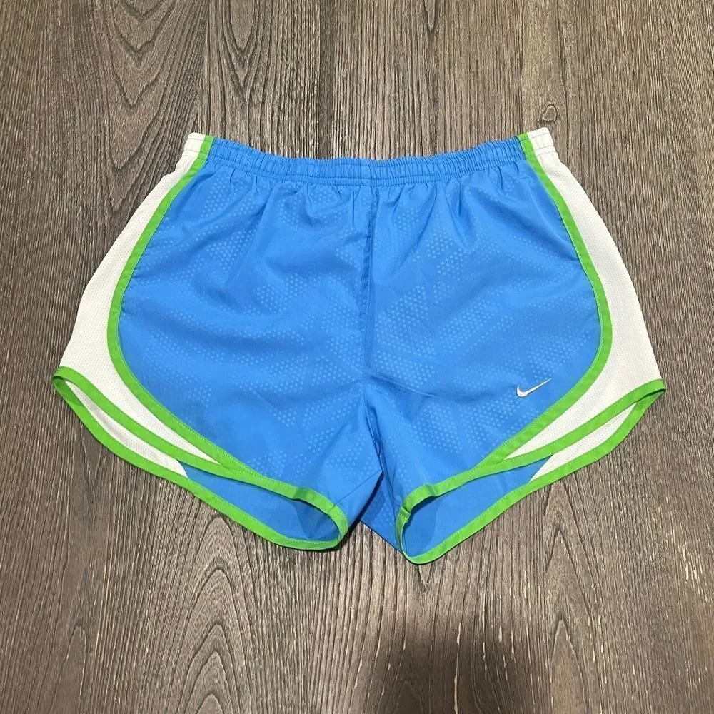 Nike Womens Blue White Lime Green Elastic Waist Dri-FIT Track Shorts Size XS